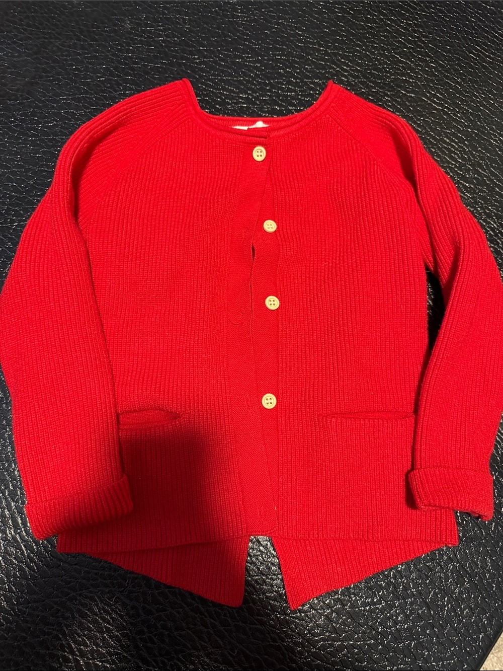 Toddler Classic Red Button-Front Knit Cardigan